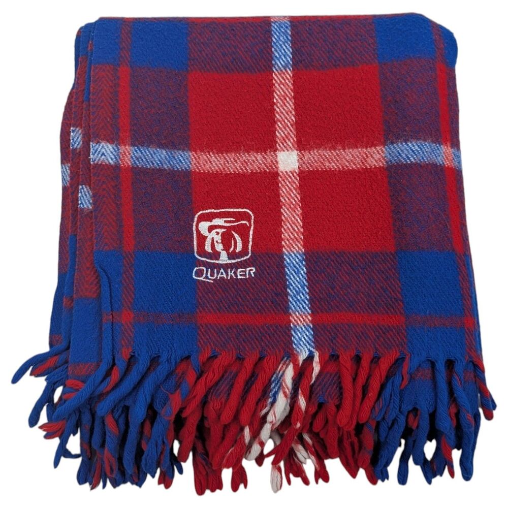 Vtg Faribo Woolen Mill Co. Quaker Oats Throw Blanket Plaid 54" x 54" ‎ USA Made